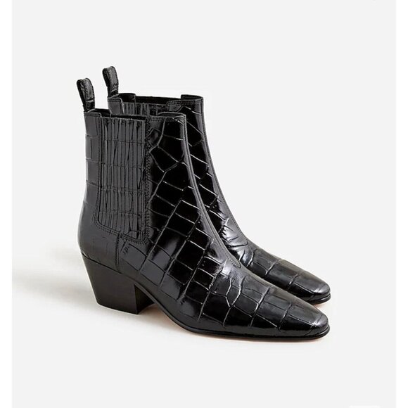 J. Crew Piper ankle NWOT boots in Italian croc-embossed leather Size 9.0 - Picture 1 of 11